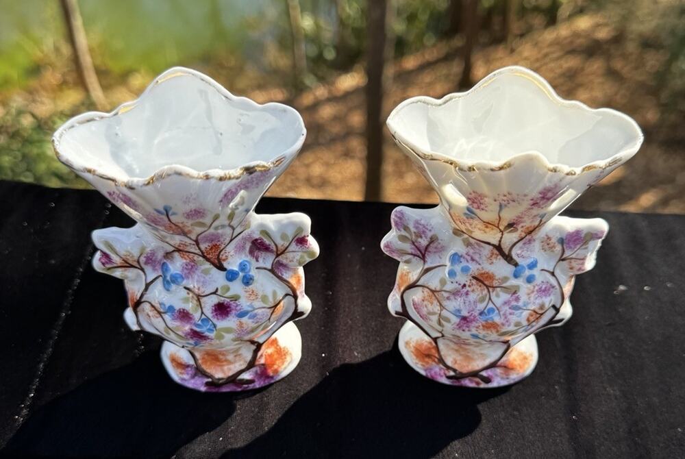 2 Beautiful Vintage Ornate Vista Alegre Floral Vases made in Portugal -A16